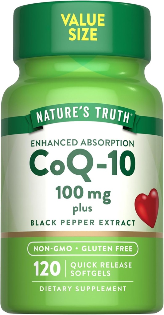 Verità naturale CoQ10 100mg | 120 Softgels | Alto assorbimento | Non-GMO & Gluten Free Coenzyme Supplement | con Estratto di pepe nero