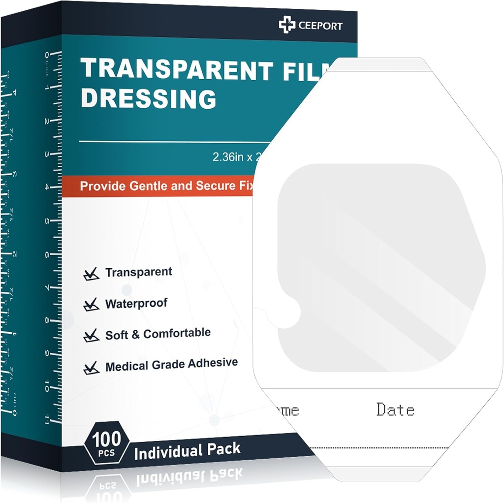 Dressing de film transparent 2,36" x 2,75", 100 paquets Bandage de plaie imperméable Patches adhésifs, Patchs de couverture de plaie pour douche post-chirurgicale, Bouclier IV, Bandage de soins après tatouage