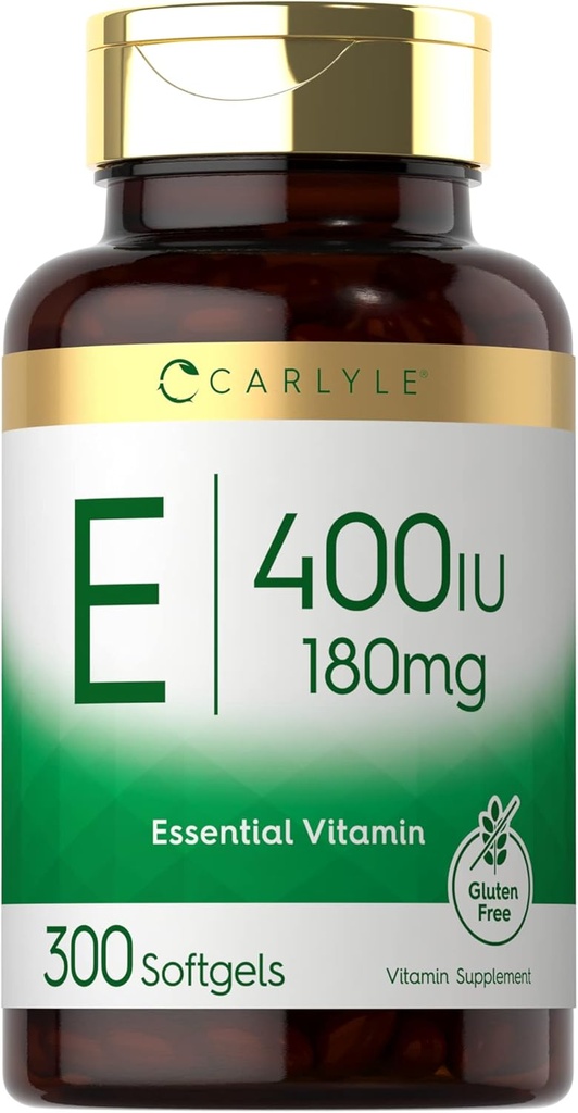 Carlyle Vitamin E Softgel Kapsler 400 IE | 180 mg | 300 greve | Ikke-GMO og glutenfri formel