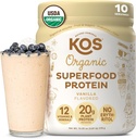 KOS Plant Based Protein Powder, Vanilla USDA Organic - Low Carb Pee Protein Blend, Vegan Superfood Богата на витамини и минерали - Keto, Soy, Dairy Free - Храна за жени и мъже - 10 Сервиз