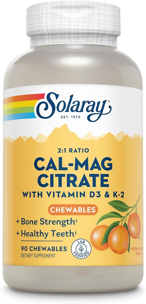 Solaray Cal- Mag Citrate Plus D3 & K-2 Orange Chewables