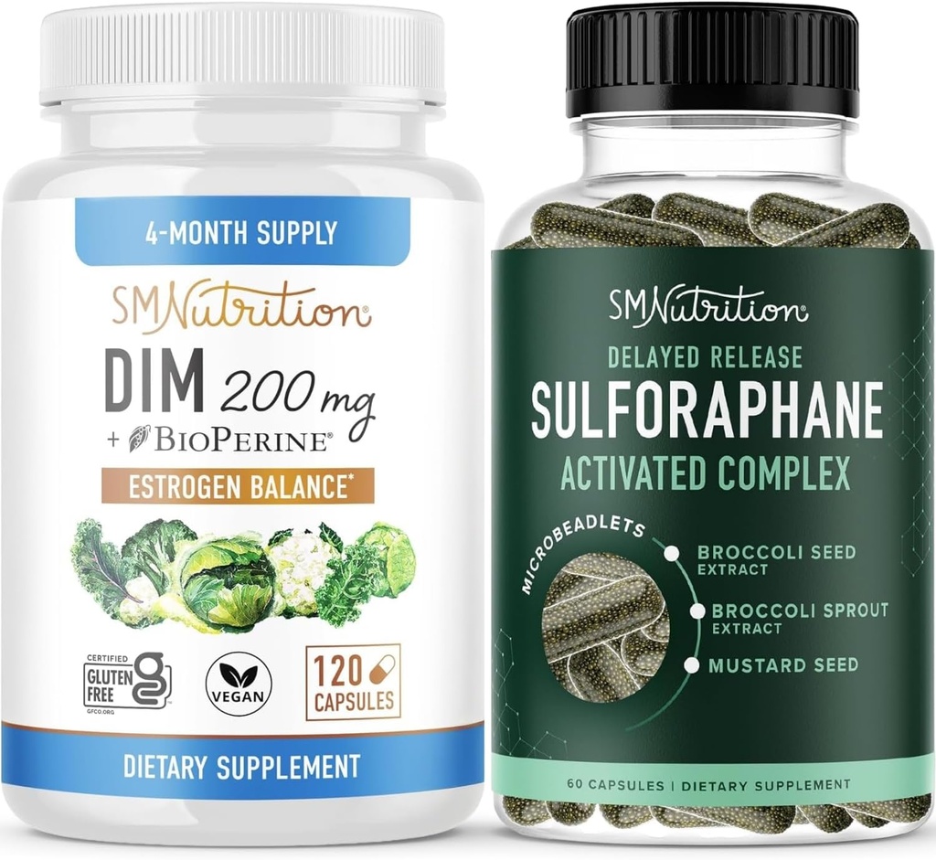 Sulforaphane Complex con 200mg DIM Supplemento per l'equilibrio di estrogeno migliorato per le donne | Advanced Microbeadlet Technology Hormone Balance (60 Serve) con capsule di diindolylmethane (120 Serve)