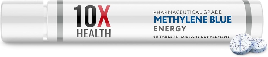 10X Health Methylene Blue Supplement med Black Pepper Extract - 60 tabletter Methylene Blue Pharmaceutical Grade tabletter - Stöder energi, fokus och kognition - Vegan, icke-GMO