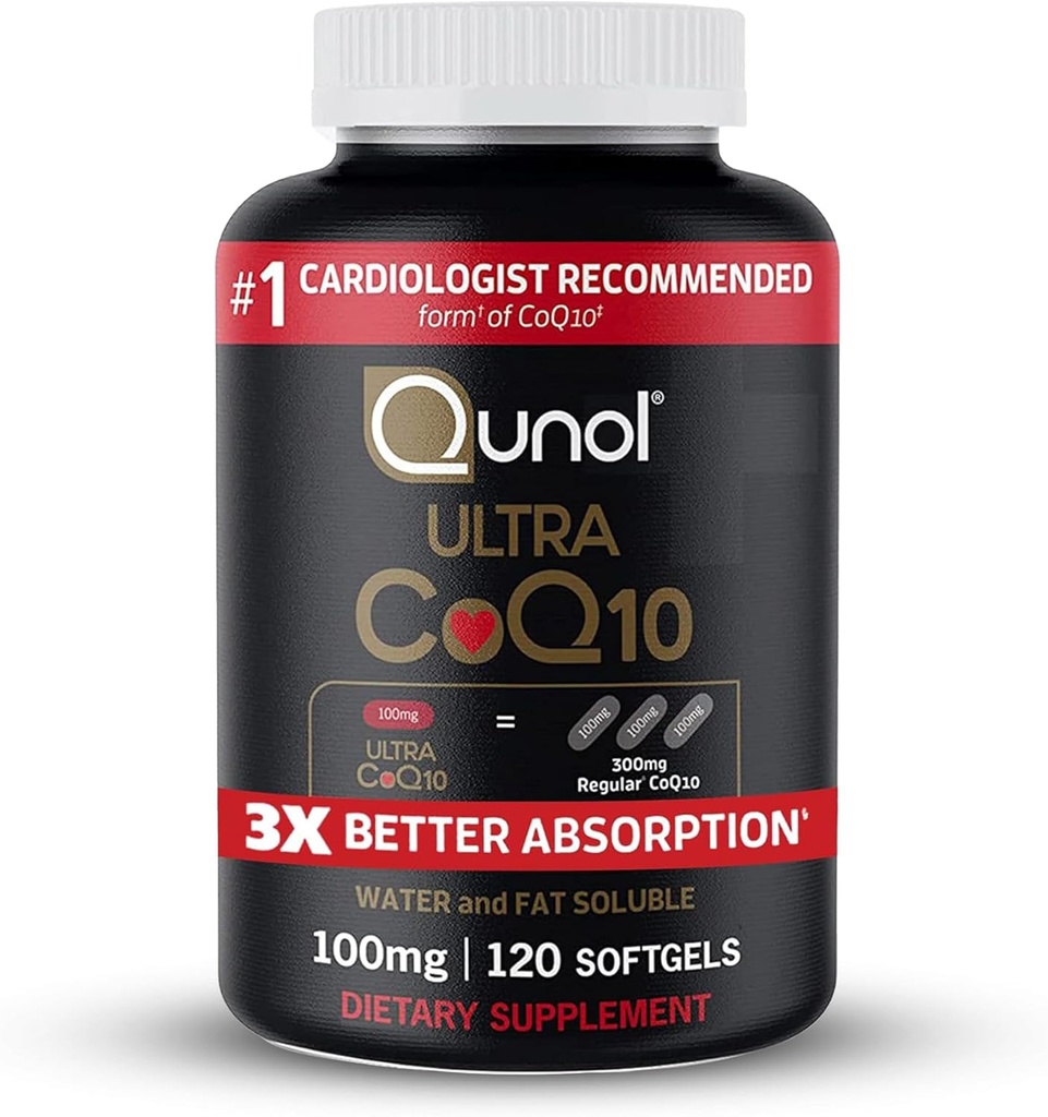 Qunol CoQ10 100mg Softgels, Super CoQ10 100mg, 3x Absoption, Antioxidant for Heart Health & E energy Sucity, Coenzyme Q10 vitamins và phụ phí, 4 tháng cung cấp, 120 bá tước