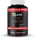 Qunol CoQ10 100mg Softgels, Ultra CoQ10 100mg, 3x Meilleure absorption, Antioxydant pour la santé cardiaque et la production d'énergie, Coenzyme Q10 Vitamines et suppléments, 4 mois d'approvisionnement, 120 Compte