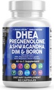 DHEA 200mg Supplement Pregnenolone 100mg for Men & Women with DIM Ashwagandha Boron 6mg Complex Calcium Magnesium Zinc 50mg Vitamin D3 5000 IU Hormone Support Capsules Pills Made in USA 60 Count
