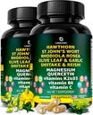 Organic Hawthorn Berry Capsules - Hawthorn Berry with St Johns Wort Rhodiola Rosea Olive Leaf Shiitake Reishi Mushroom Quercetin & Vitamin C, D3, K2, B6 & Magnesium (240 Count)
