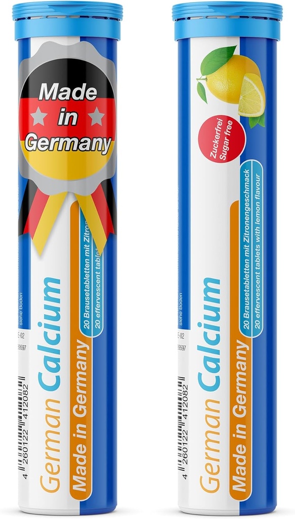 T&D German Calcium 500 mg - 40 Vegan Drink Effervescent Tablets - Lemon Lime Flavor - Made in Alemaña