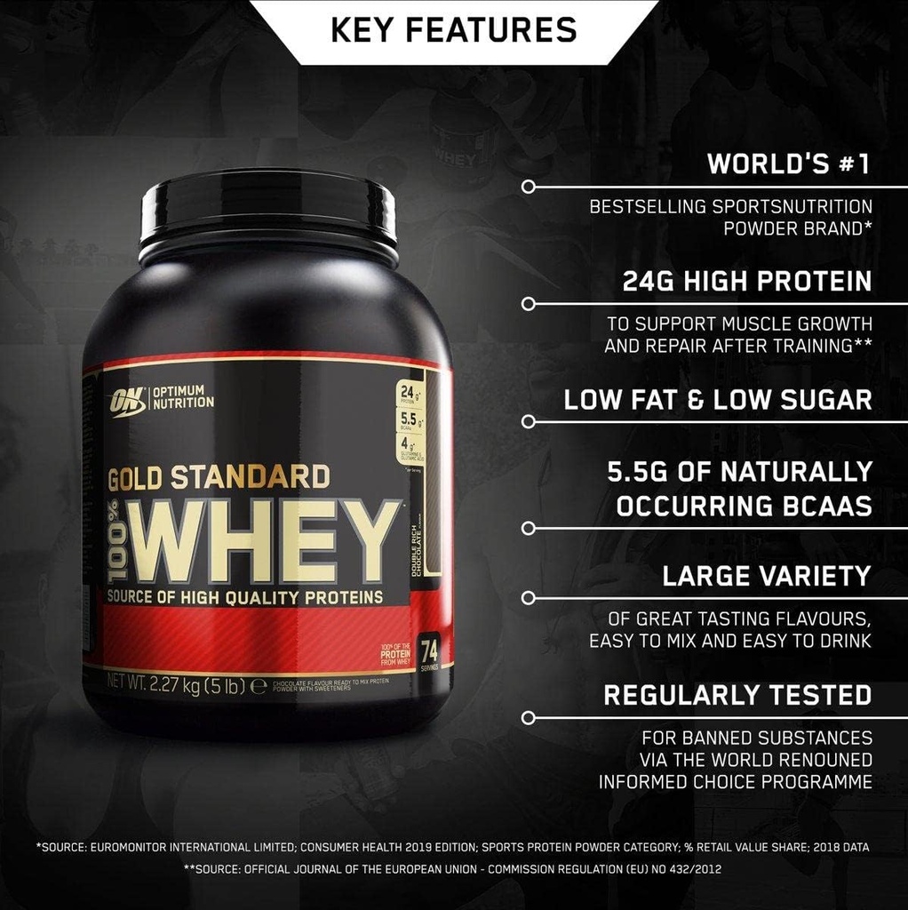 Optimale voeding 100% Whey Gold Standard, Dubbele Rijke Chocolade, 5 Pond