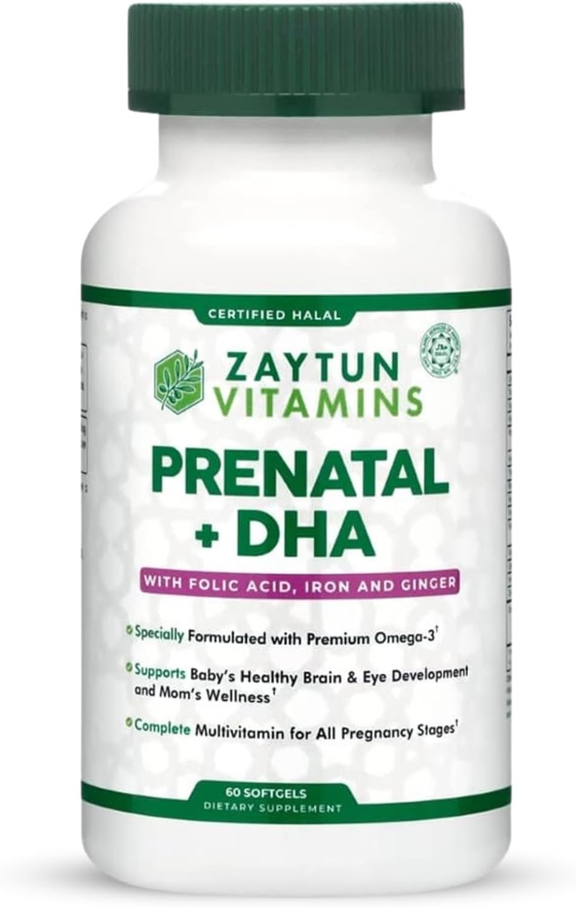 Halal Preal Expressions + DHA, Folic Enterdia Iron, จิงเจอร์สําหรับ Sueth, One Daily, สําหรับทุกช่องท้อง, Glutember Free, Non-GMo, 60 Softgels, 2 เดือน ASA Adities