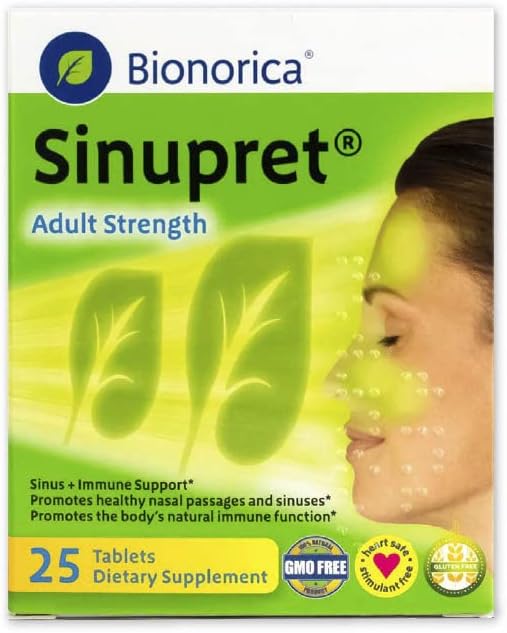 Bionorica Sinupret Adult Strength Sinus - Добавка для поддержки иммунитета - Все натуральные - Травяной носовой проход и повышение иммунитета - 25 таблеток