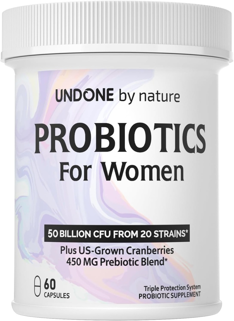Probiotica voor vrouwen, 50 miljard CFU Vrouwenprobiotica met prebiotica, Plus US-Grown Cranberry, GI-ondersteuning, gezondheid van vrouwen, Triple Protection System, vertraagde afgifte, 60 capsules