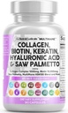 Nutracticals Collagen pylimai 1000mg Biotin 10000mcg Keratino Saw Palmetto Hyalurono rūgštis - Plaukų oda & Nagų vitaminai & DHT Blocker su vitaminu E Folio rūgšties moliūgų sėklų MSM - 90 Count