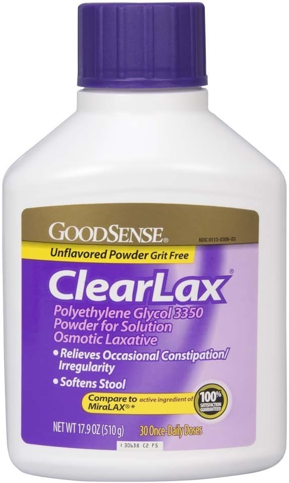 GoodSense ClearLax, Polyethylen Glycol 3350 Pulver til opløsning, osmotisk lakativ, 17, 9 Ounce