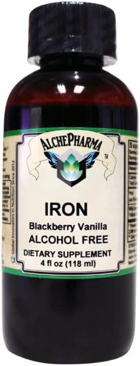 Iron Liquid (Gentle Yüksək Aboreksiya Ferrous Bisglycinate Chelate) BlackBerry Vanilla 4 fl oz 24 Xidmət