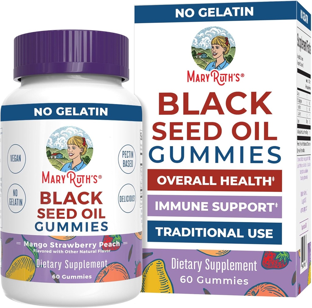 MaryRuth Organics Black Seed Oil Gummies; Black Cumin Seed Oil Suplemen 124; Tradisional Digunakan untuk Dukungan Ammune & Cardiovaskular Kesehatan 124; Vegan 124; Tidak ada Gelatin 124; Pectin berbasis 124; 60 Gummies