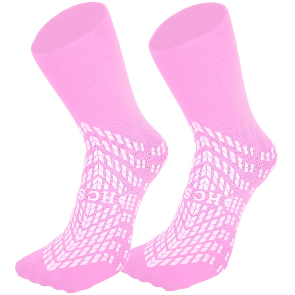 HCS Non-Slip Hospital Sokid Grips naistele ja meestele (6 paari) - 360 Kõik-ümber keevitatud Mitte-Slip Sock vanuritele / Vanematele - Haigla Grip Sokid, Langemisriskiga Patsiendi Libestid (Pink, Regular)