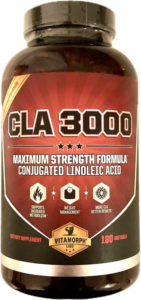 CLA 3000 - CLA Safflower Oil untuk Metabolism dan Wheight Los Management, Maximum Power Conjugated Linoleic Acid, Stimulant- Free Non-GMO Safflower Cla 180 Softgels