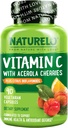 NATURELO C-vitamin Organic Acerola Cherry Extract és Citrus Bioflavonoids - Vegan Supplement - Immuntámogatás - 500 mg VIT C / Cap - Non-GMO - 90 kapszula