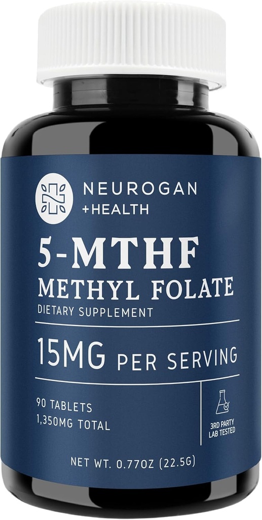 Neurogan L-5-MTHF metil Folat Dodatek, 15 mg - Aktivna folna kislina- Vegan, Gluten-free & Non-GMO - Podpira kognitivno, kardiovaskularno in razpoloženjsko zdravje - Made in USA, 90-dnevna dobava