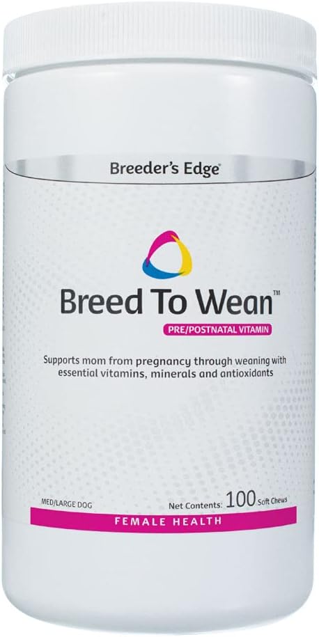 Breeder's Edge Breed to Wean, Prenatal and Postnatal Multivitamin for Dogs and Cats, Supports Pregnant and Nursing Moms, Provides Antioxidants, Vitamins and Minerals, 100 ct for Medium and Large Dogs