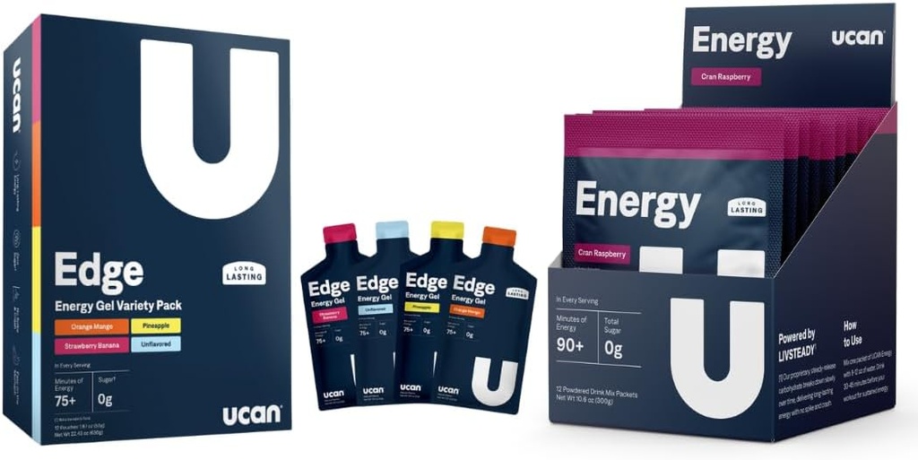 UCAN training Starter Pack, Edge Energy Gel Variety Pack, Energy Powder Cran-Raz, Pre & Post Workout pentru bărbaţi şi femei 