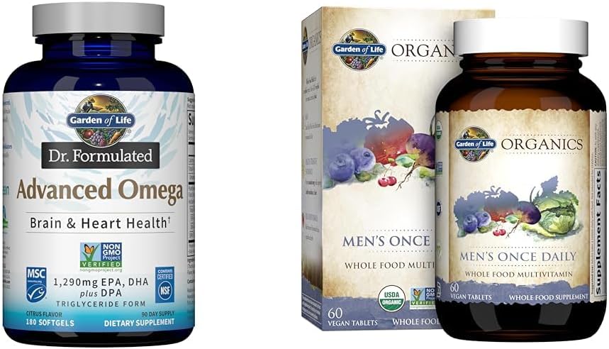 Garden of Life Omega-3 Fish Oil 1,290mg + Men's Organic Multivitamin, 60 Tablets