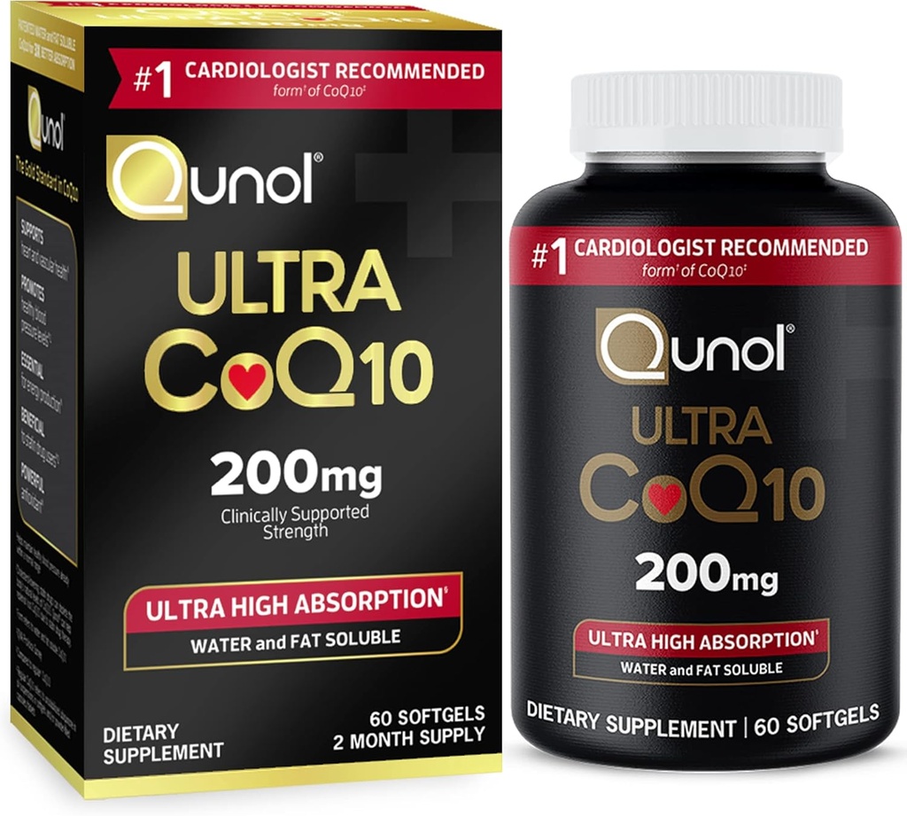 Qunol CoQ10 200mg Softgels, Ultra CoQ10 - Ultra visoka absorpcija Koencim Q10 Dodatki - Antioksidant dopolnilo za vaskularno zdravje in zdravje srca in proizvodnjo energije - 2 mesec dobava - 60 Število