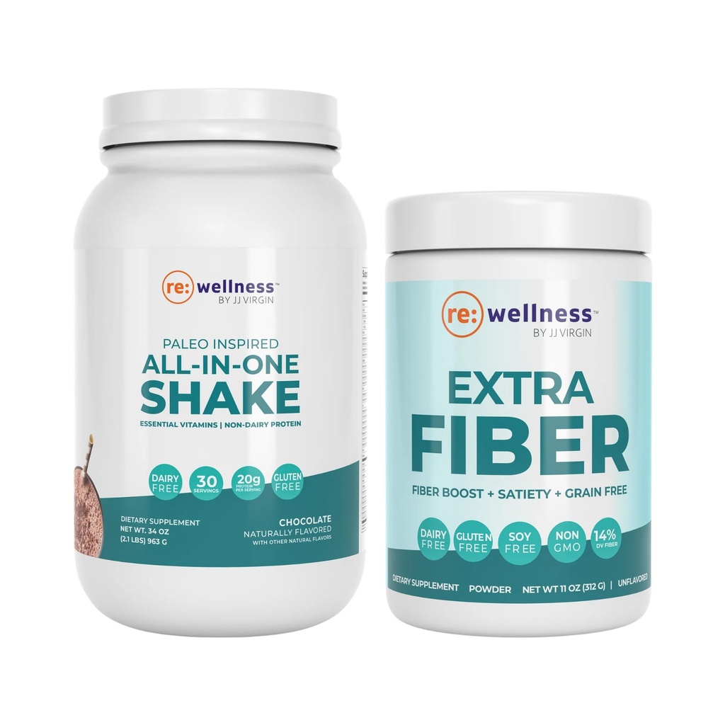 Reignite Wellness by JJ Virgin Chocolate Paleo All-in-One Shake and Extra Fiber Powder Supplement
