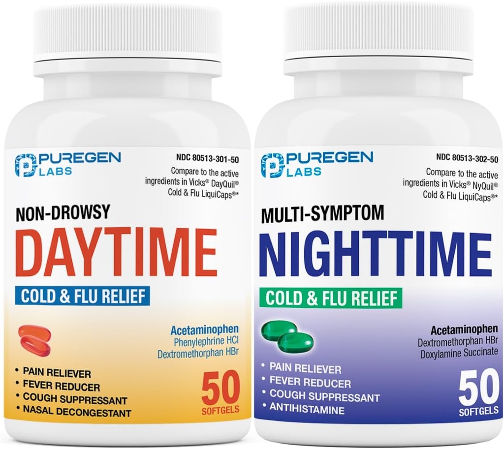 Puregen Labs Daytime and Nighttime Combo Pack, Rece and Flu Result Medicine 