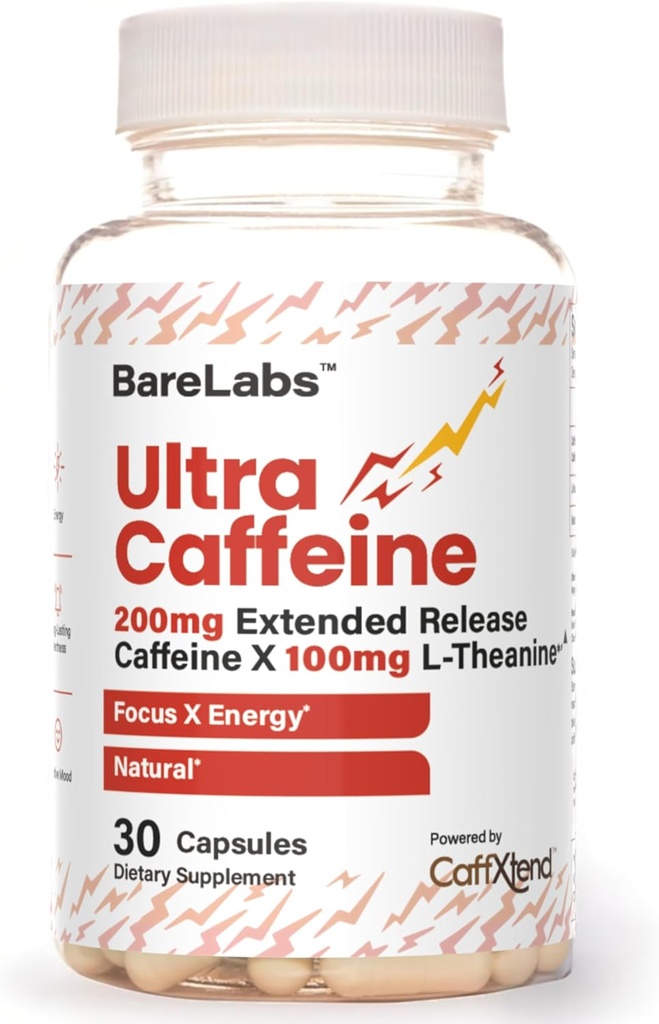 Ultra Koffein Pillen + 200mg Erweiterte Veröffentlichung + L-Theanin für Energie & Fokus + keine Jitter, keine Crash + natürliche Koffein Ergänzung - 30 Kapseln