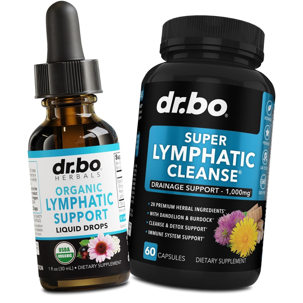 Lymphatic Drainage Supplements Drops & Pills - Organic Lymphatic Support Liquid Drops Cleanse Capsules with Echinacea, Ginger, Dandelion, Red Root Supplement Lymph Node Detox Cleanse System Drainage