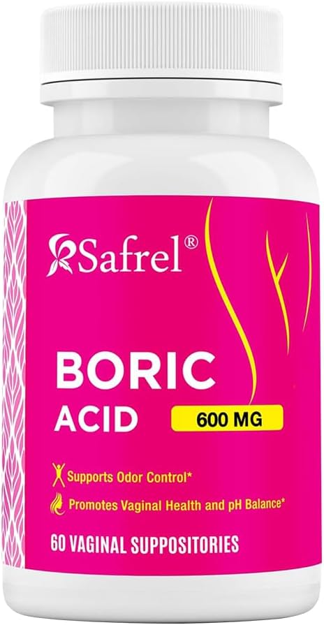Safrel Boric Acid Vaginal Suppositories - 60 Cuenta (1-Pack) – 100% Pure USA-Made, soporta la salud íntima y vaginal, pH Balance, Odor Control - Women's Wellness Essential