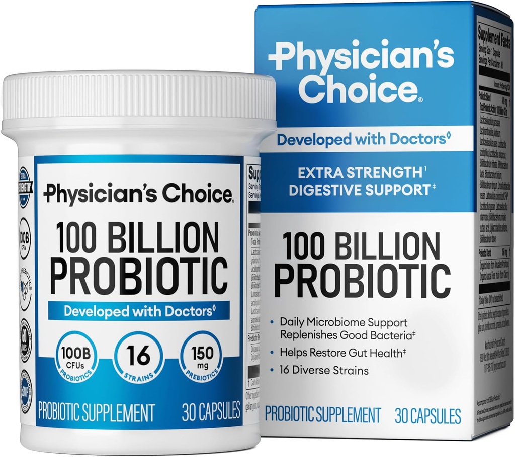 CHOICE 100 Billion Advanced Probiotic - 16 Strains + Prebióticos orgánicos - Digestive & Gut Health - Apoia a estrinximento ocasional, diarrea, gas e floración - Probióticos para mulleres e homes