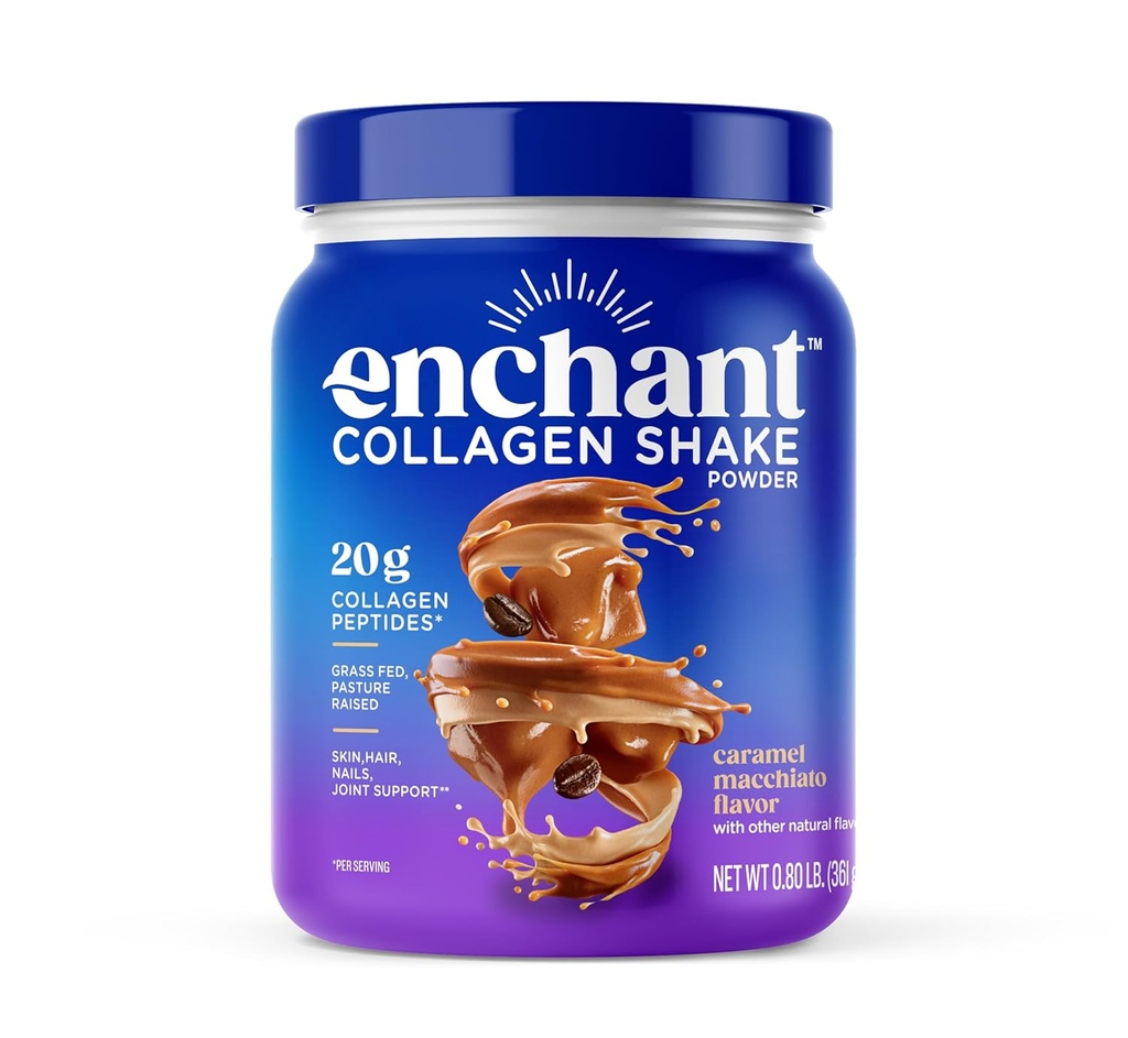 Enchant Collagen порошок протеїну, карамельний аромат Macchiato - 20g Gras Fed Collagen Peptides, Avocado Oil Creamer, джерело Омега 9 + волокон, для суглобів, м'язів, шкіри, підтримки волосся, 0.80 фунт