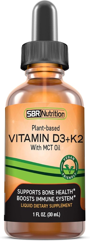 Vegan Vitamin D3 + K2 (MK-7) Liquid Drops met MCT olie, pepermunt smaak, helpt ondersteuning sterke botten en gezond hart