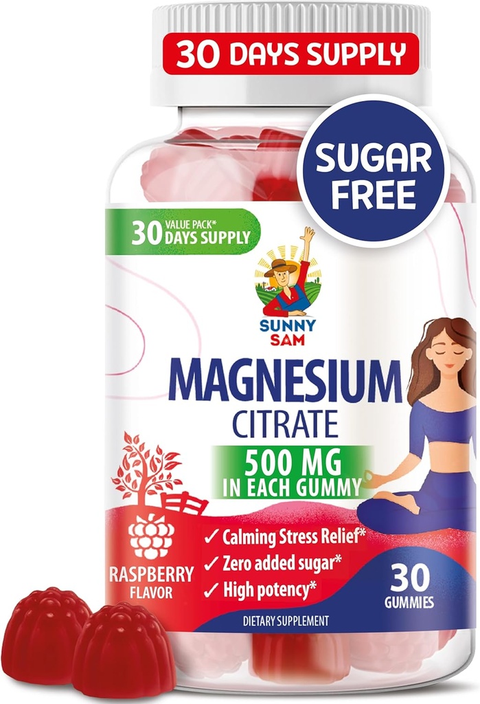 Gummies de magnesio para nenos e adultos - 500mg - Calm de magnesio - Suplemento de citrato de magnesio para o humor e soporte muscular
