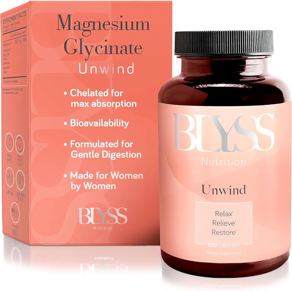 Magnesium Bisglycinate Capsules for Women - 200mg Chelated Glycinate Magnesium Supplement - Natural Supplements to Support Sleep, Mood Support & Muscle Cramps - 120 ct