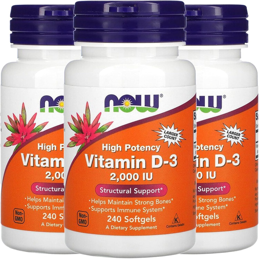 Now Foods Now ויטמין D-3, 50 mcg (2,000 IU), 240 Softgels, 3 Pack