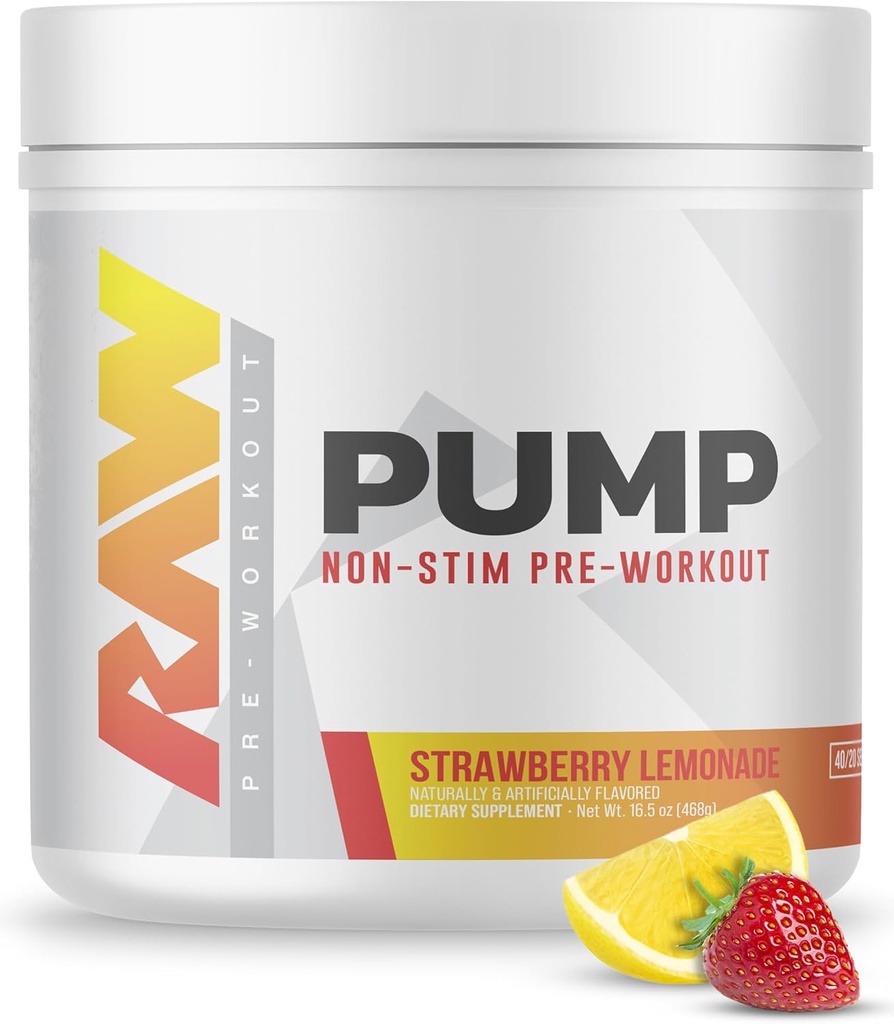 Pompa RAW Stim Free Pre Workout (Strawberry Lemonade) - Non-Stimulant Pre Workout Application Powder Nitric Oxide Booster