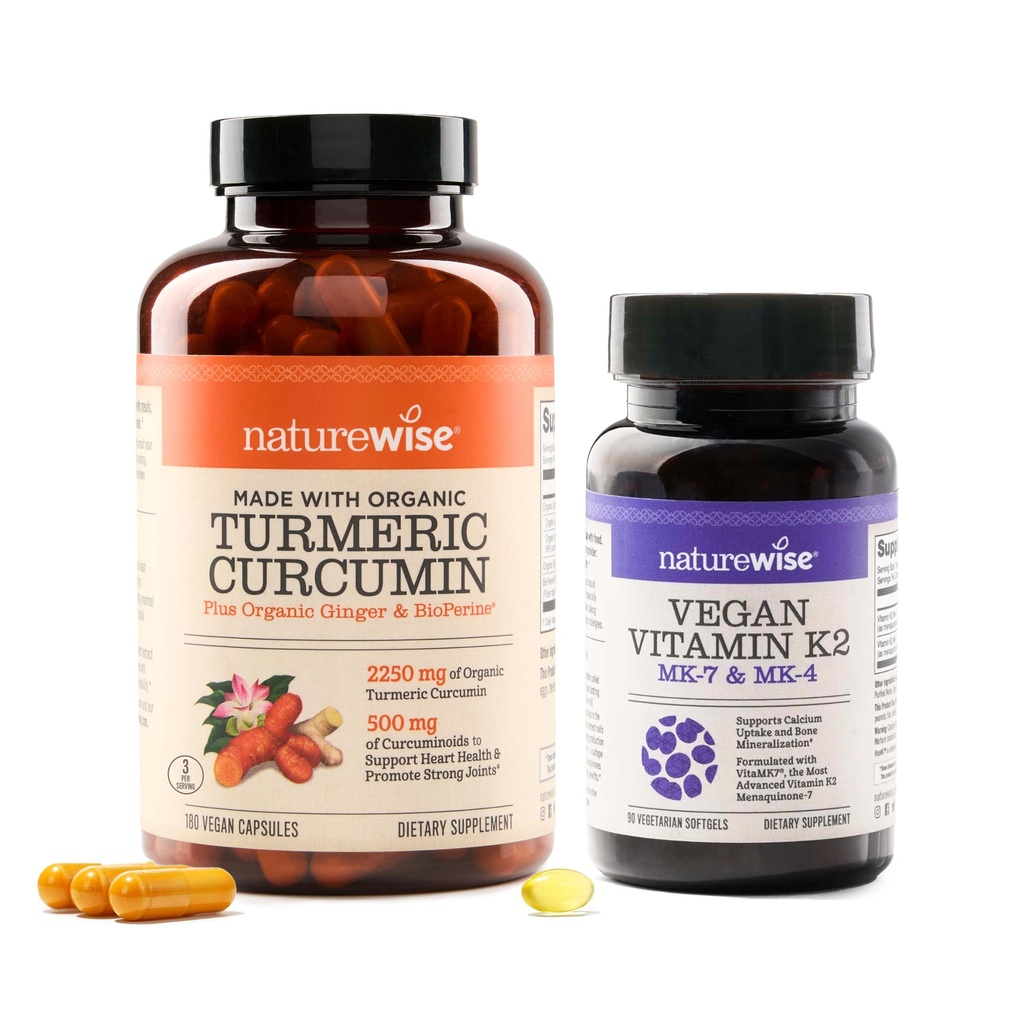NatureWise Curcumin Turmeric 2250mg with BioPerine & Vegan Vitamin K2 MK-7 100mcg and MK4 500mcg - 180 Count & 90 Softgels