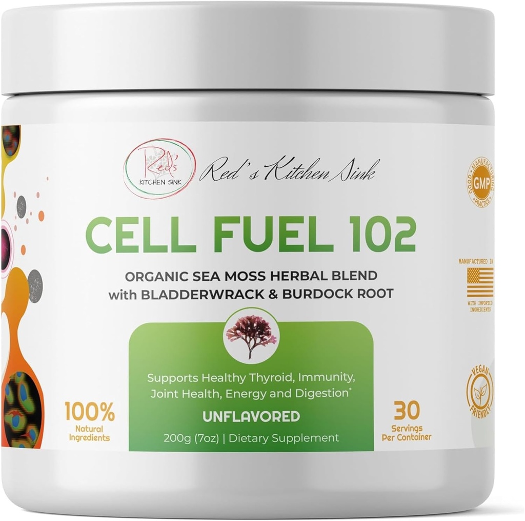 Carburante della cella della cucina di Red 102 – Polvere del Moss del mare organico con la vescica & Burdock Root | Dr. Sebi Ispirato miscela di erbe | Vegan, naturale, 30 Servings (7oz)