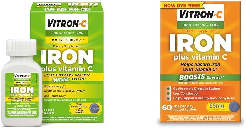 Vitron-C High Potency Iron Supplement with Vitamin C, 60 Count, Pack of 2