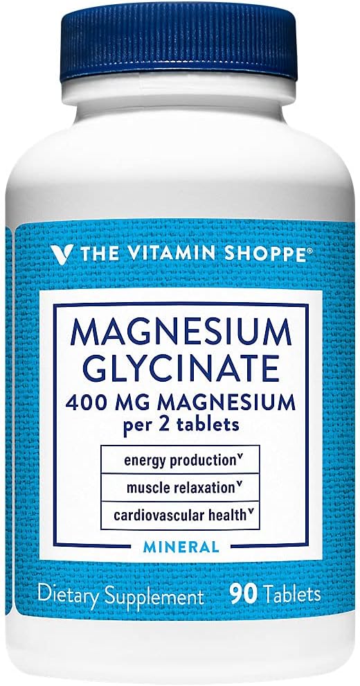 Witamina Shoppe Magnezu Glycinate 400MG - Wspiera produkcję energii, pobudza relaksję mięśni i poprawia zdrowie serca dla ogólnego Wellness (90 tabletek)