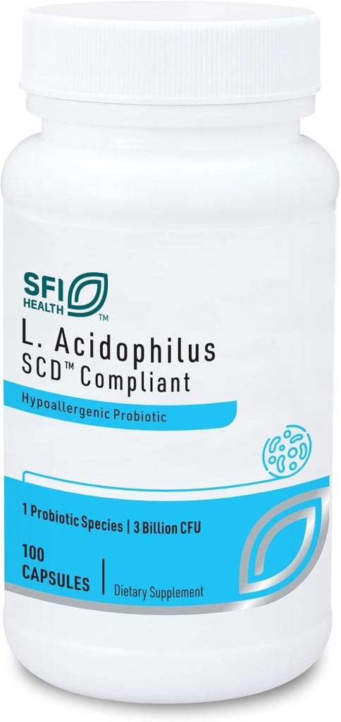 Klaire Labs SFI Health L. Acidophilus - 3 milyar CFU Lactobacillus Probiyotik, Kişi və Qadınlar üçün Pure SCD Compliant Formula, Hipoallergenic & Non-Dairy (100 Kapsül)