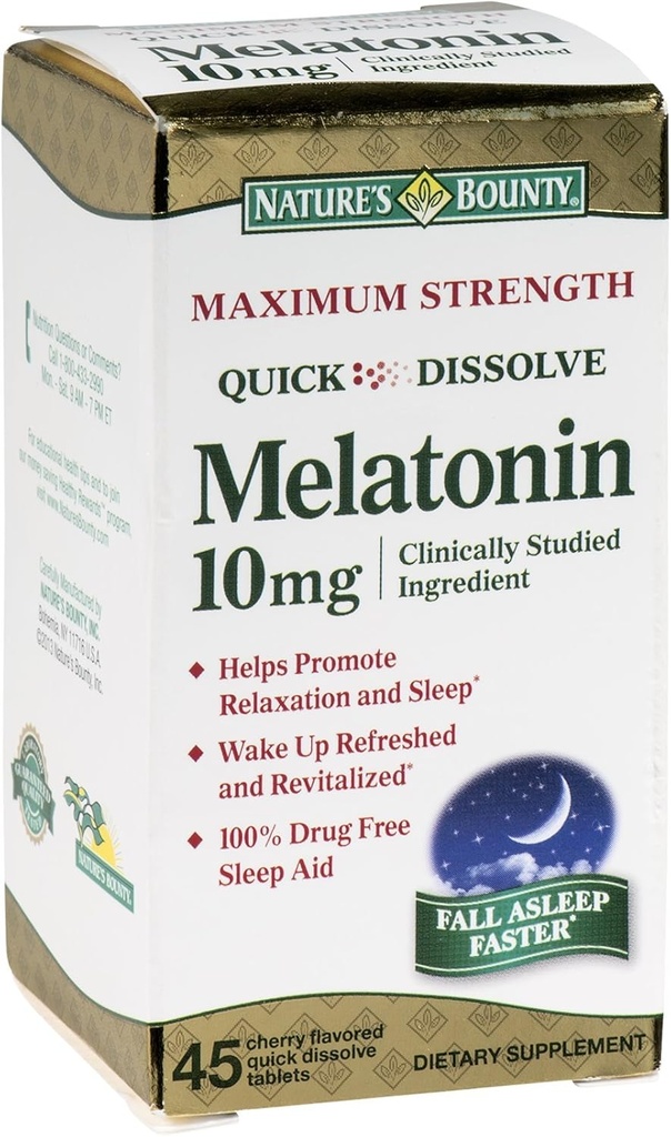 Nature 's Bounty Melatoninas 10 mg greitai ištirpinti tabletės 45 ea (pakuotė po 3)