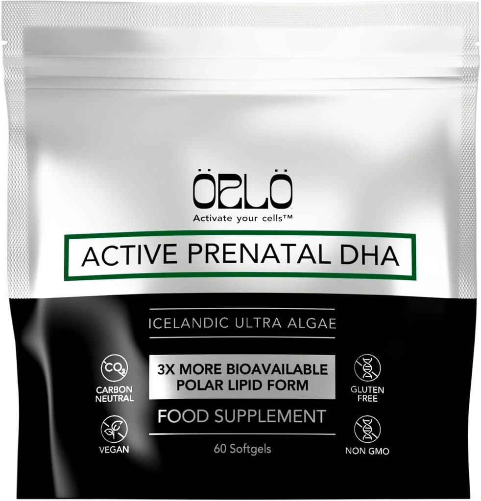 Orlo PRENATAL DHA - Prenatale DHA Omega 3 Supplemento - Triple Strength Omega3s - Vegan DHA & EPA - Algae Omega-3 olio - Supporta lo sviluppo del cervello durante la gravidanza e lattazione (60 Mini Softgels)