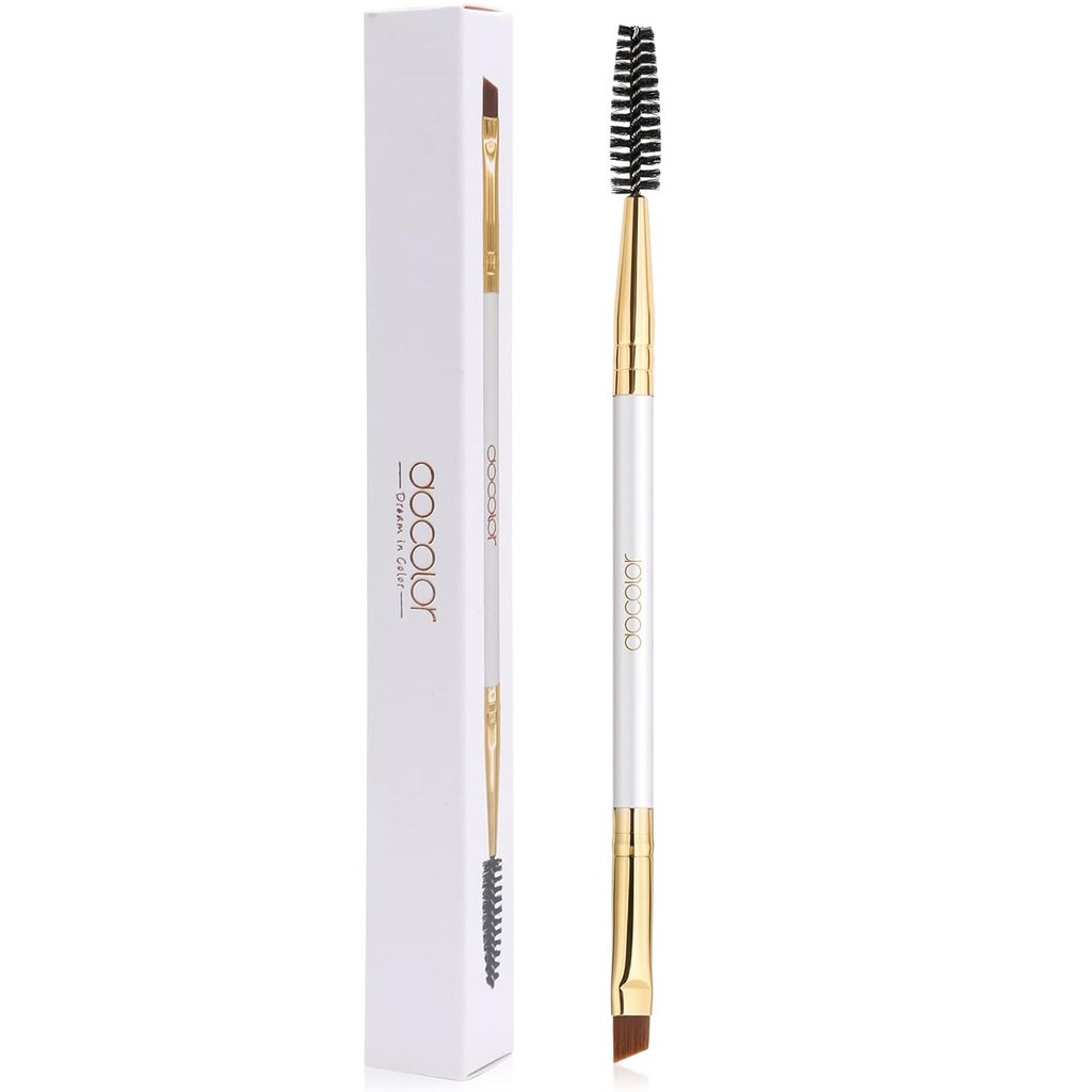 Docolor Eyebrow Brush Duo Eyebrow Speolie Profesional Angled Eye Brow Brush Sempurna untuk Lining and Showing Brows, Spoolie untuk Brows atau Lashes White