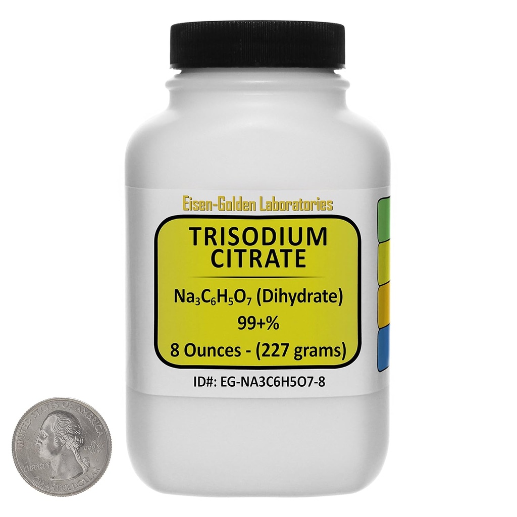 Citrate Trisodium [Na3C6H5O7] 99+% Powder de Grado de la USP 8 Oz en una botella de espacio-salvador