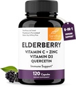 Sandhu's Elderberry Vitamin C und Zink mit Vitamin D3 & Quercetin | Supplement Kapseln für Männer & Frauen | Unterstützt Immungesundheit | 120 Count (Pack von 1)